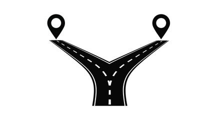 A diverging road with location markers a stark black silhouette © IMkM00i76