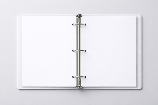 Open binder with blank pages.