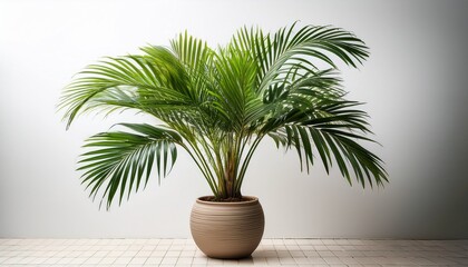 Obraz premium potted palm plant green tropical foliage indoor decorative houseplant isolated on transparency background vibrant leaves natural home decor relaxing atmosphere