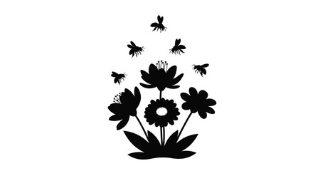 Floral arrangement with flying insects a striking black silhouette © IMkM00i76