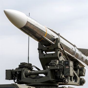 Close up of missile warhead on launch platform