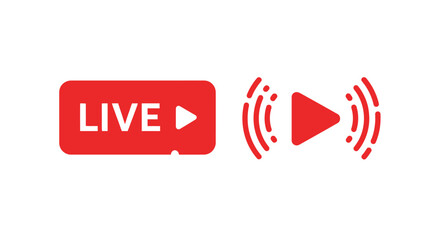 Red live stream button and play icon a modern graphic silhouette