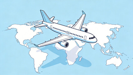 Naklejka premium Airplane flying over a world map, symbolizing global travel and adventure.