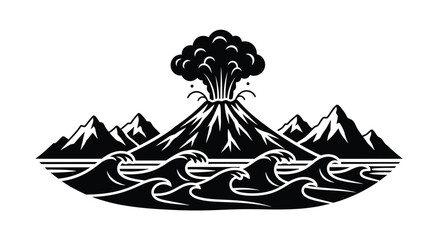 Dramatic volcanic eruption over ocean waves a striking silhouette © IMkM00i76