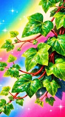 Naklejka premium Vibrant ivy on rainbow mobile wallpaper