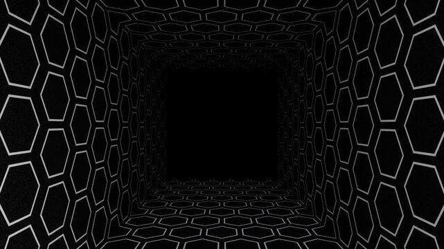 4K 3D looping background animation with honeycomb pattern moving forward with empty space in the middle.