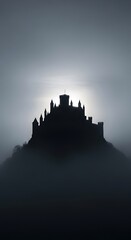 Obraz premium Dramatic Castle Silhouette at Sunset Twilight.