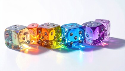A Vibrant Set of Crystal Dice Reflecting a Spectrum of Rainbow Light