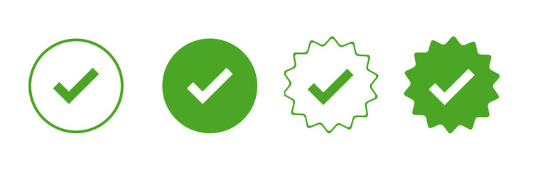 green checkmark icons, certify quality icon, tick icon, stamp verified, approved, correct, tested icon badge, yes guaranteed, saftey, protection, secure  © NadeAnamta