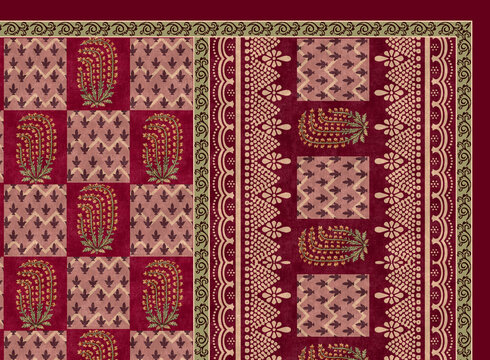 ajrak and patola saree dupatta concept design for dizital printing