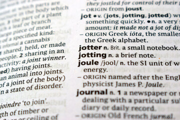 English Dictionary Page Close Up With The Word Definition Of - jotter