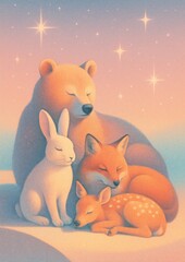 Obraz premium Dreamy animals under starlit sky.