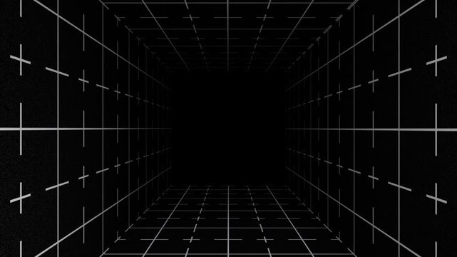 4K 3D looping background animation with grid pattern moving forward with empty space in the middle.