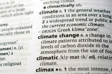 Close Up Of English Explanation Dictionary Page Word Of - climate change