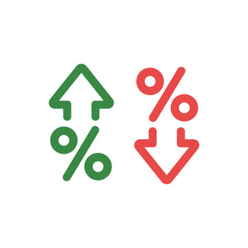 Green and red percent up and down arrows for increase decrease  financial symbols