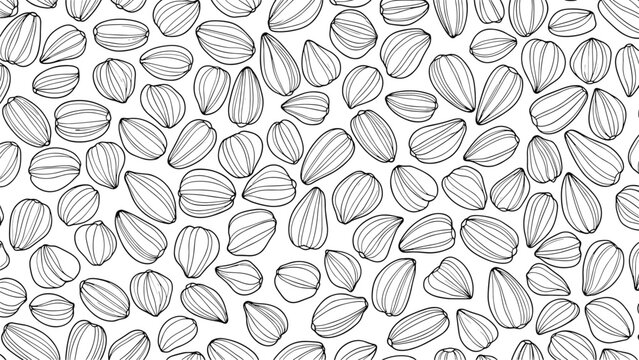 Seamless pattern background featuring hand drawn sketches of hazelnuts scattered across a clean white canvas surface.