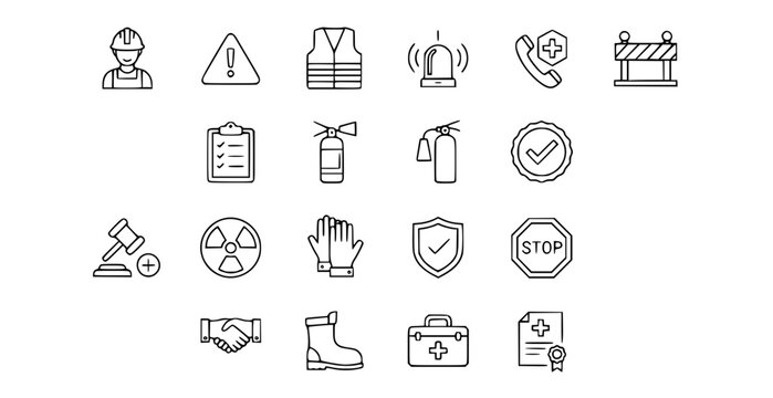 A set of safety and protection icons in a flat minimal design style