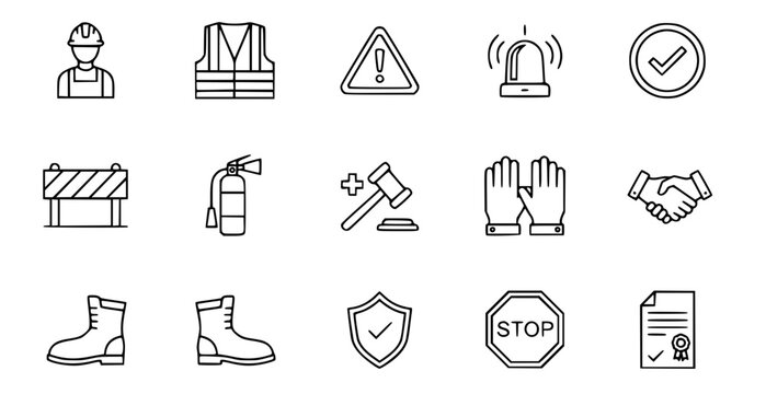 A set of safety and security icons in a flat minimal design style