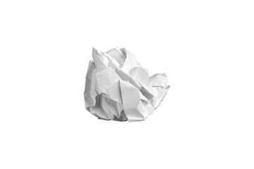 White crumpled paper trash isolated on white background. Clear studio photography for eco-friendly campaigns, office management topics, and recycling industry illustrations.