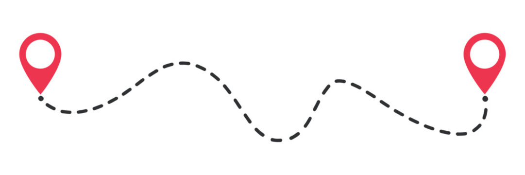 Location map path distance icon, one place to another location icon, pinpoint, map search, route, navigator icon isolated on transparent background