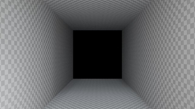 4K 3D looping background animation with checkered pattern moving forward with empty space in the middle.
