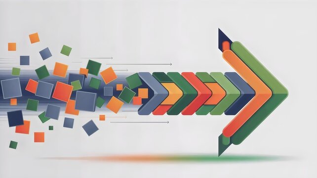 Organized squares forming directional arrow &ndash; Suitable for change management, efficiency, or corporate restructuring.
