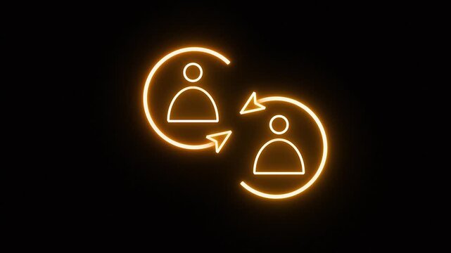 Affiliate program icon with golden neon lines design on black background representing collaboration and business networking, partnerships, referrals, or commissions.