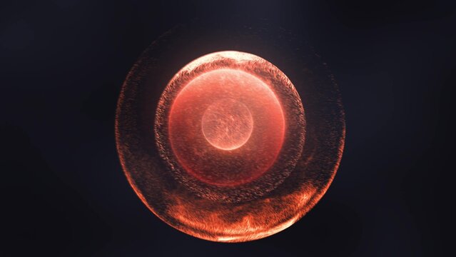 Abstract red sphere formed by swirling glowing particles