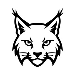 Logotipo lince. Dibujo sencillo con líneas de la cabeza de un lince enojado vista de frente  © teracreonte
