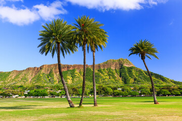 Obraz premium Honolulu, Oahu, Hawaii. Diamond head seen from Kapiolani Park.