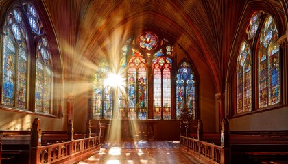 Obraz premium sun rays through the stained glass windows of the church