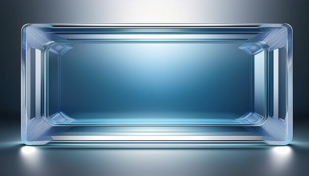 rectangular transparent glass frame with glossy reflections and silver border for modern ui design