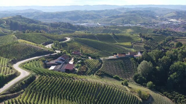 Barbaresco village and Langhe vineyards in Piedmont, Italy