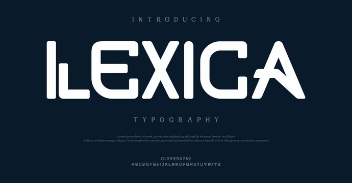 An elegant and modern introduction slide for a typography presentation showcases the word Lexica in bold white letters against a dark background