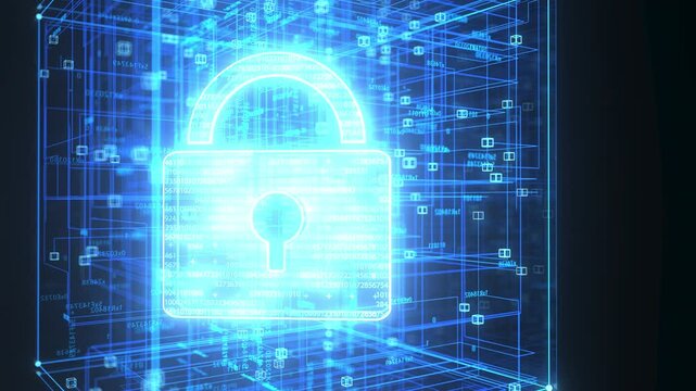 4k Video 3D Cyber Security Lock Animation &ndash; Digital Data Protection and Network Safety. ProRes 4444.