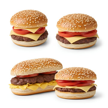 Four Delicious Cheeseburgers on a White Background 1.