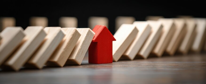 The Red House Block Stopping a Line of Falling Wooden Dominoes