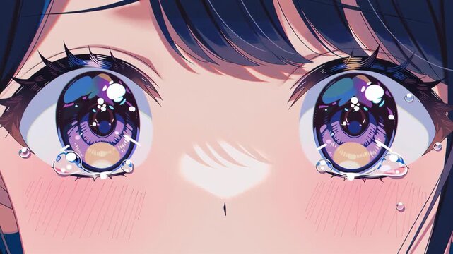 Close up of expressive anime eyes with sparkles and long lashes for manga and character art concepts
