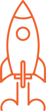 A simple orange drawing of a rocket ship