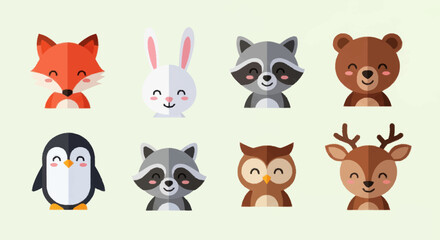 Obraz premium Collection of Cute Cartoon Forest Animals and Birds.