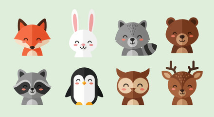 Collection of Cute Woodland Animal Avatars for Design.
