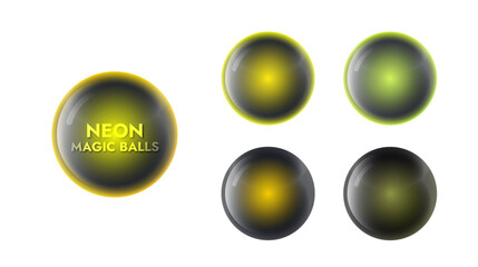 Set of black magic balls with yellow neon glow inside © Тарас Примак