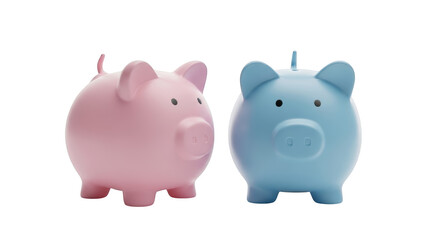 Obraz premium Two colorful piggy banks in pink and blue on transparent background for saving money