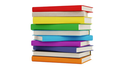 A stack of colorful books on transparent background