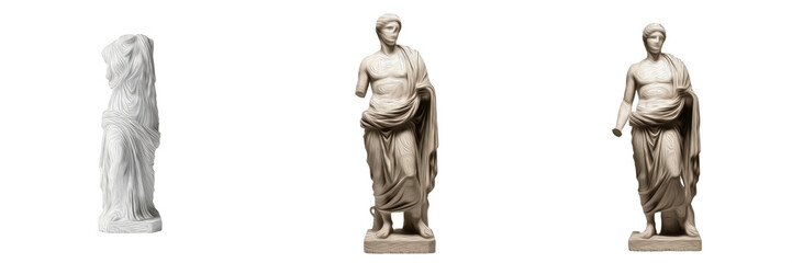 Set of ancient Greek and Roman marble sculptures including Venus de Milo style torso and athletic male figures isolated on white © muhammad