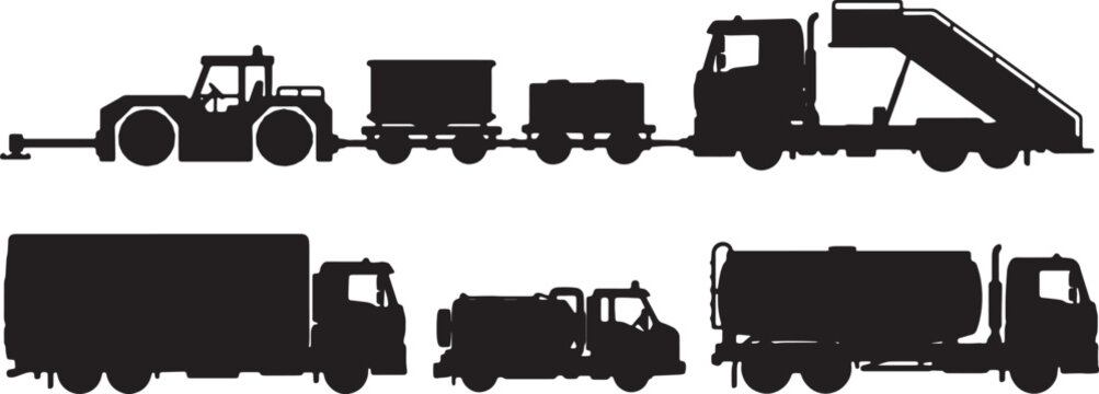 Airport Ground Vehicle and Equipment Black Silhouettes