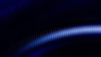 Vivid abstract image featuring ribbed fractal glass texture illuminated by deep blue neon light,...