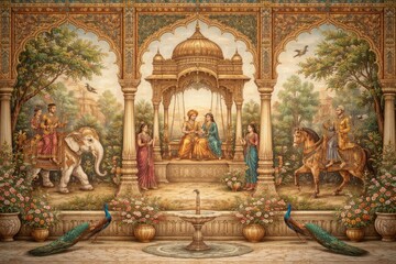 Fototapeta premium Royal court scene with elegance.