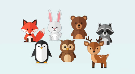 Obraz premium Cute Woodland Forest Animals Collection Flat Design.