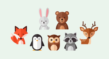 Fototapeta premium Collection of Cute Woodland Forest Animals Characters.